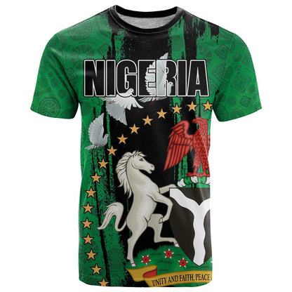 Nigeria Independence Day T-Shirt National Seal with Peace Dove African Pattern Graphic Tee