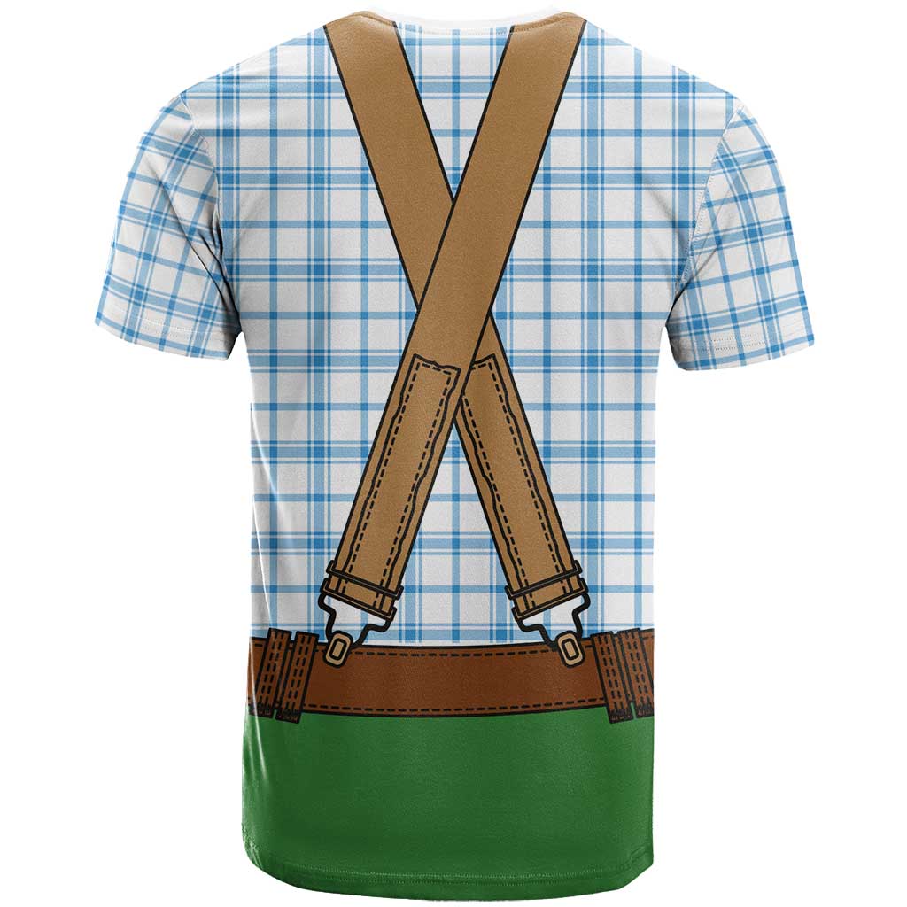 Bavarian Lederhosen Costume Style T-Shirt Blue Caro Pattern Graphic Tee