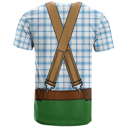 Bavarian Lederhosen Costume Style T-Shirt Blue Caro Pattern Graphic Tee