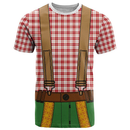 Bavarian Lederhosen Costume Style T-Shirt Red Caro Pattern Graphic Tee