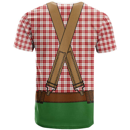 Bavarian Lederhosen Costume Style T-Shirt Red Caro Pattern Graphic Tee