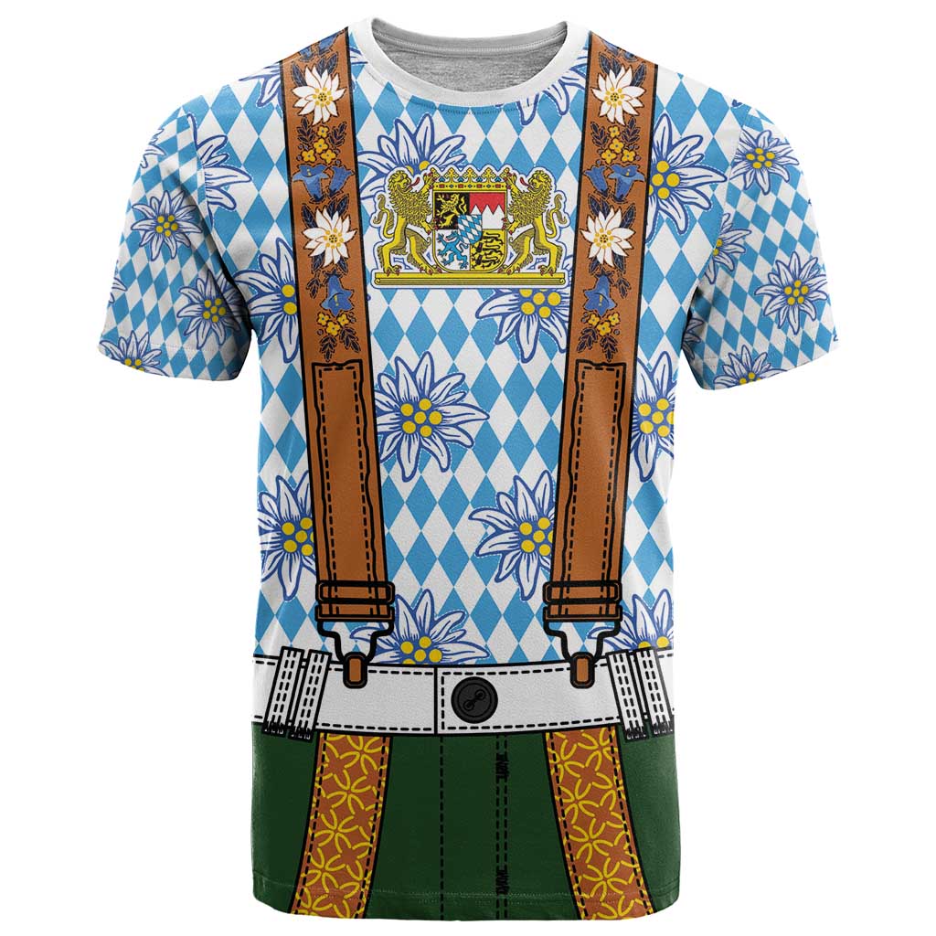 Bavarian Lederhosen Costume Style T-Shirt Edelweiss Rautenflagge Pattern Graphic Tee