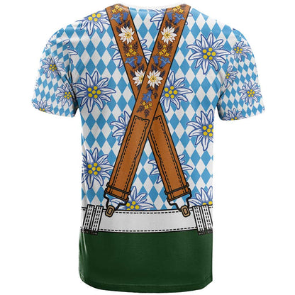 Bavarian Lederhosen Costume Style T-Shirt Edelweiss Rautenflagge Pattern Graphic Tee