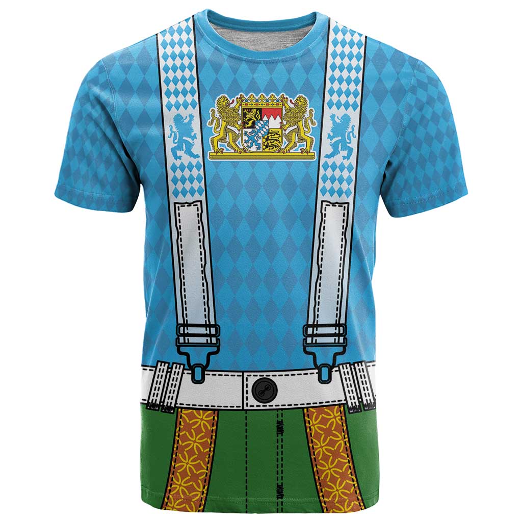 Bavarian Lederhosen Costume Style T-Shirt Lions Rautenflagge Pattern Graphic Tee