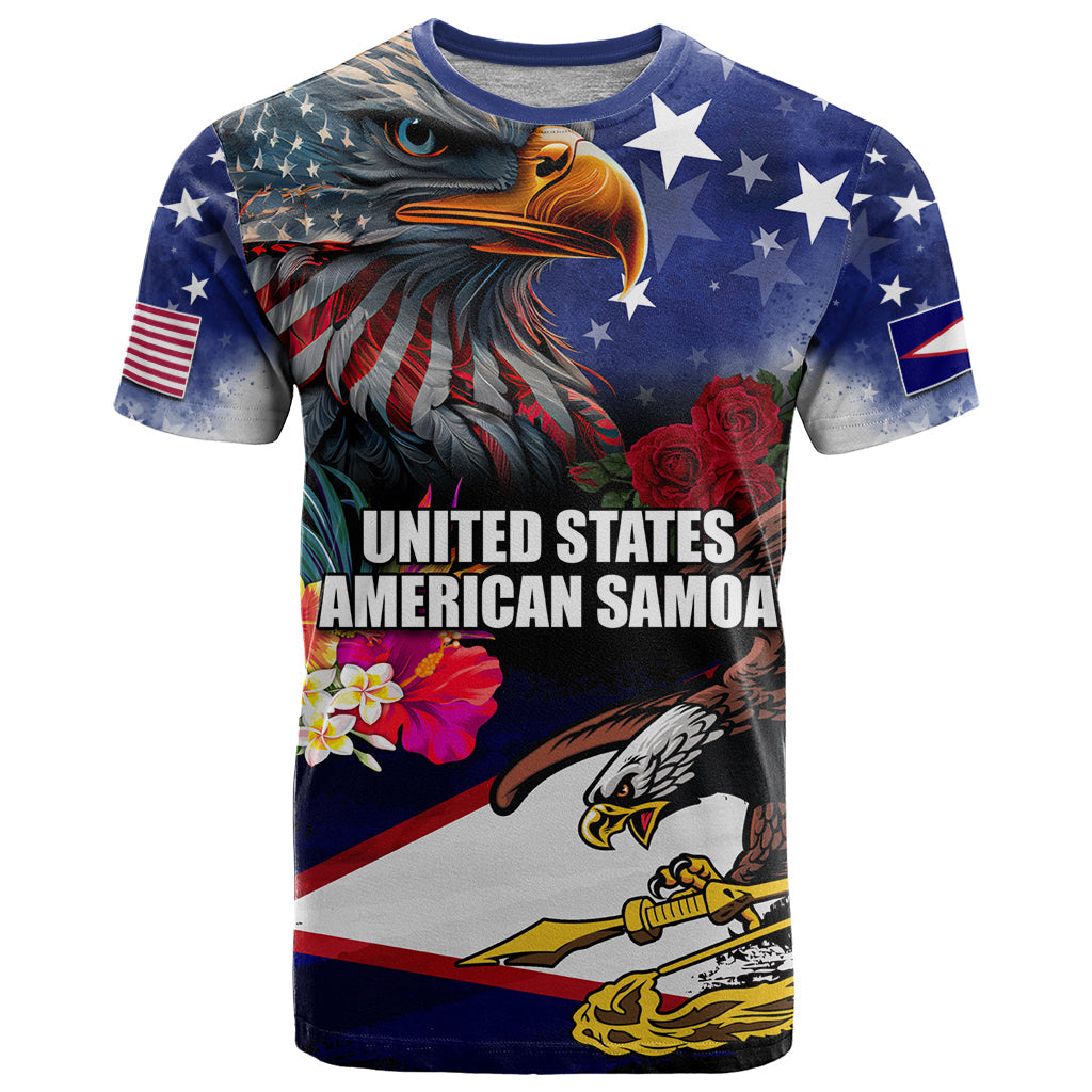 Personalised United States and American Samoa T-Shirt Bald Eagle Rose and Hibiscus Flower Graphic Tee