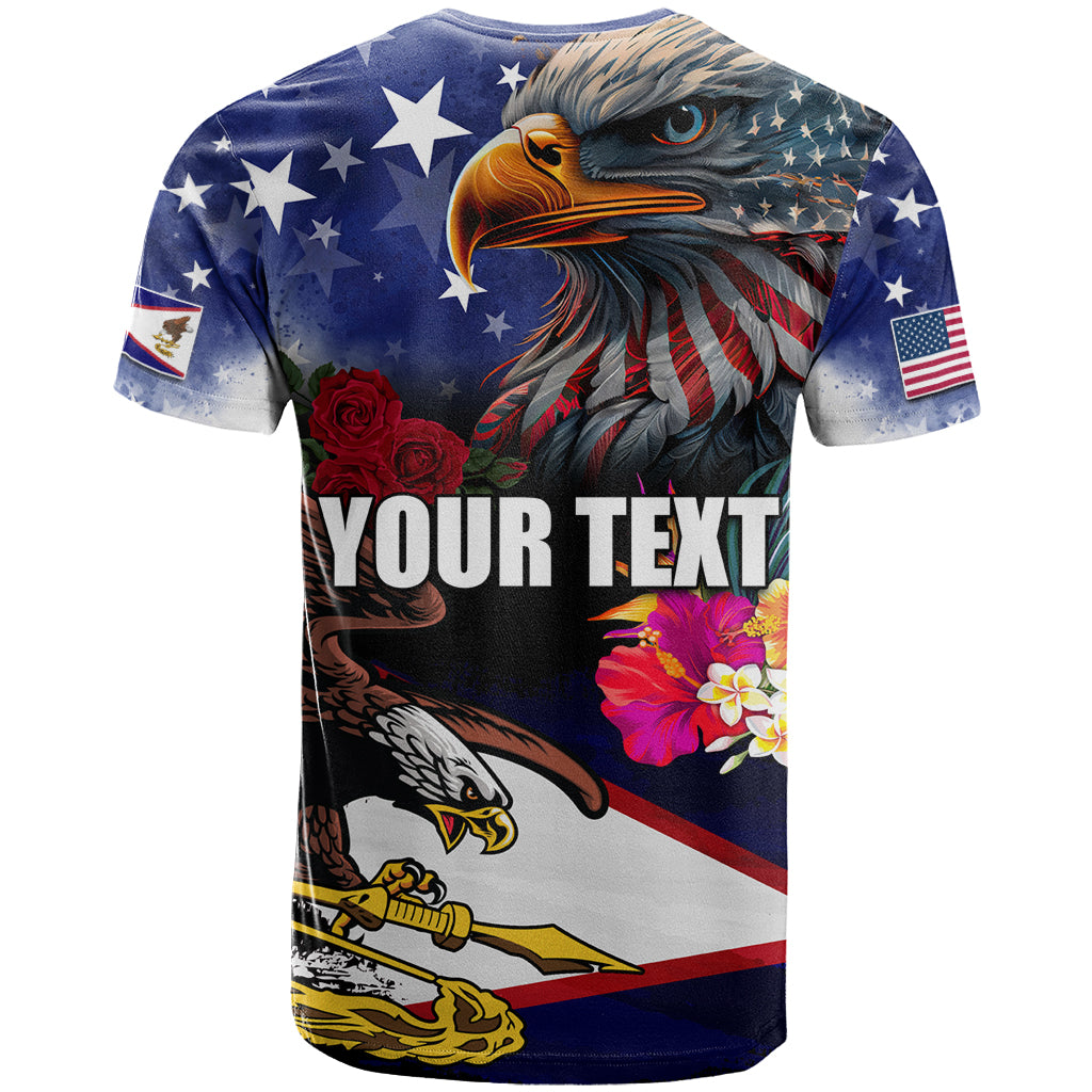 Personalised United States and American Samoa T-Shirt Bald Eagle Rose and Hibiscus Flower Graphic Tee