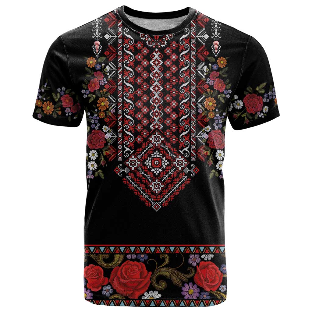 Traditional Romanian Costume - Costum Popular T-Shirt Traditional Romanian Motif and Folk Floral Embroidery Style Graphic Tee