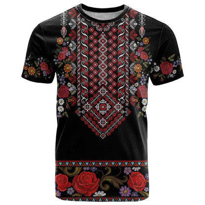 Traditional Romanian Costume - Costum Popular T-Shirt Traditional Romanian Motif and Folk Floral Embroidery Style Graphic Tee