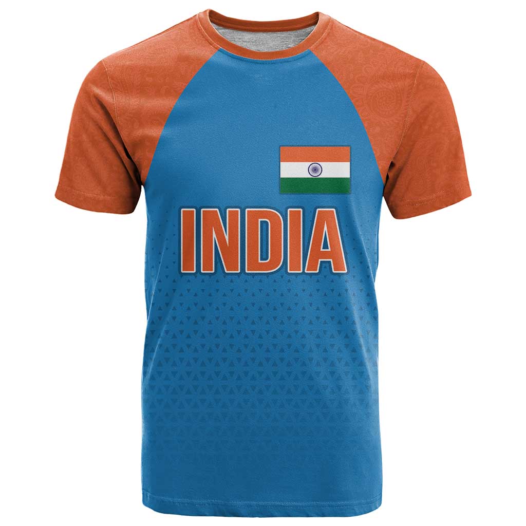 Custom India Cricket Mix Paisley Pattern T-Shirt Graphic Tee