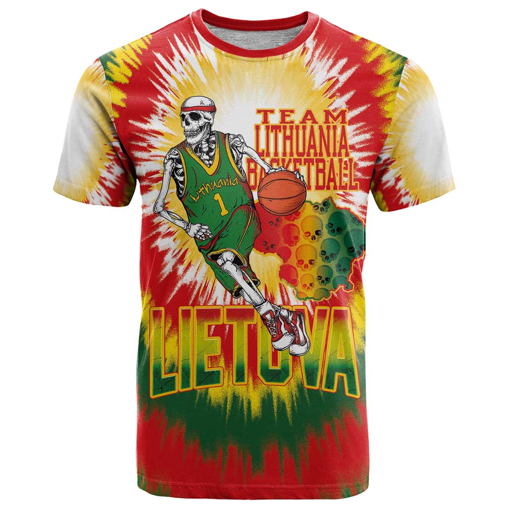 Custom Lithuania Basketball T-Shirt Champions Skeleton of The Baltic Tie Dye Style Graphic Tee
