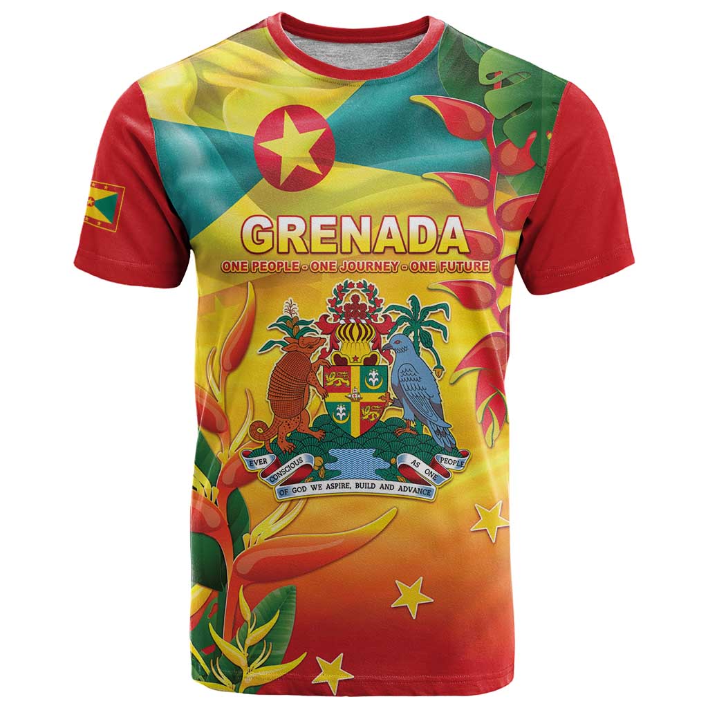 Grenada T-Shirt Gwenad Flag With Heliconia Lobster Claws Graphic Tee