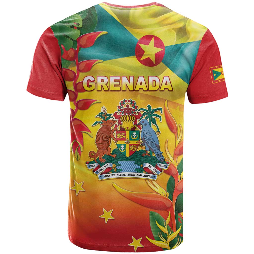 Grenada T-Shirt Gwenad Flag With Heliconia Lobster Claws Graphic Tee