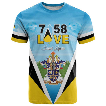 Personalised Saint Lucia 758 T-Shirt With Coat Of Arms Graphic Tee