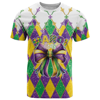 Love Mardi Gras T-Shirt Coquette Bow Glitter Style Graphic Tee