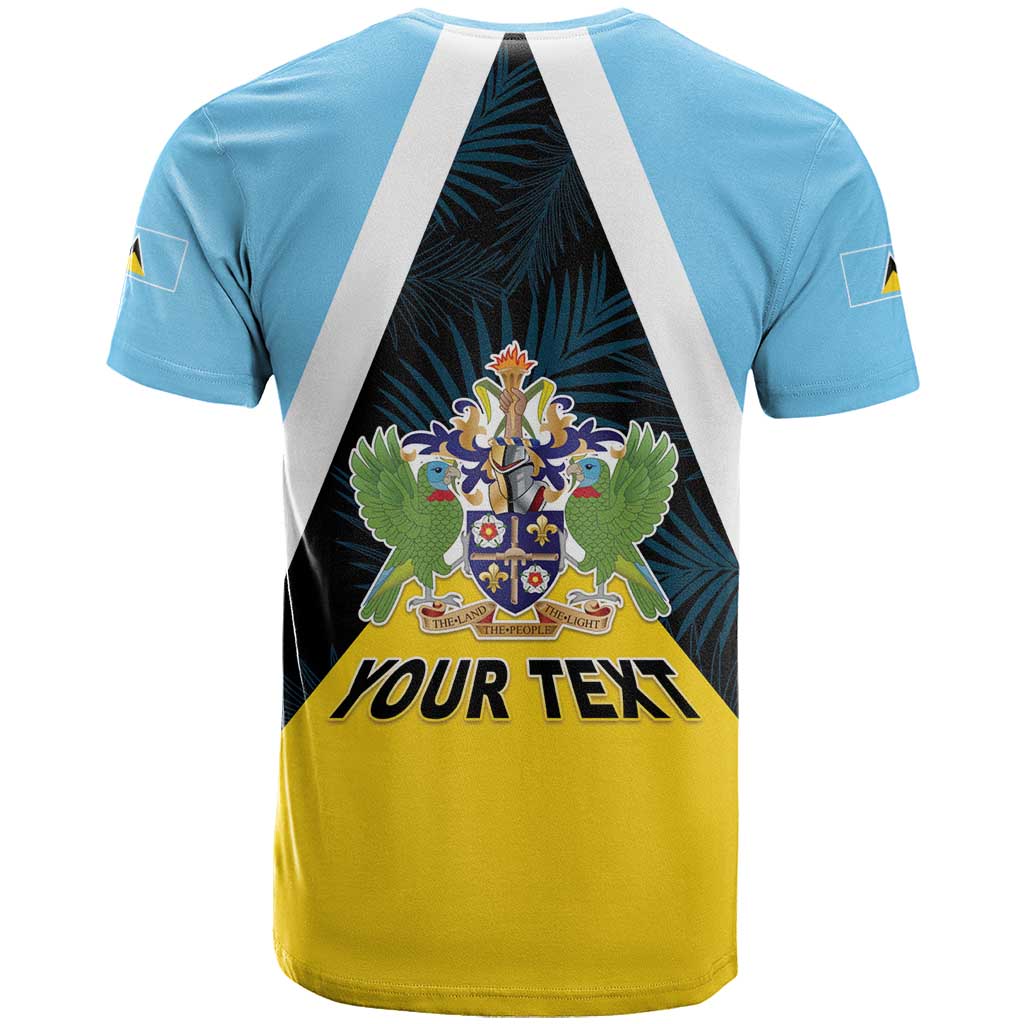 Personalised Saint Lucia T-Shirt Coat Of Arms With Palm Leaf Pattern Graphic Tee