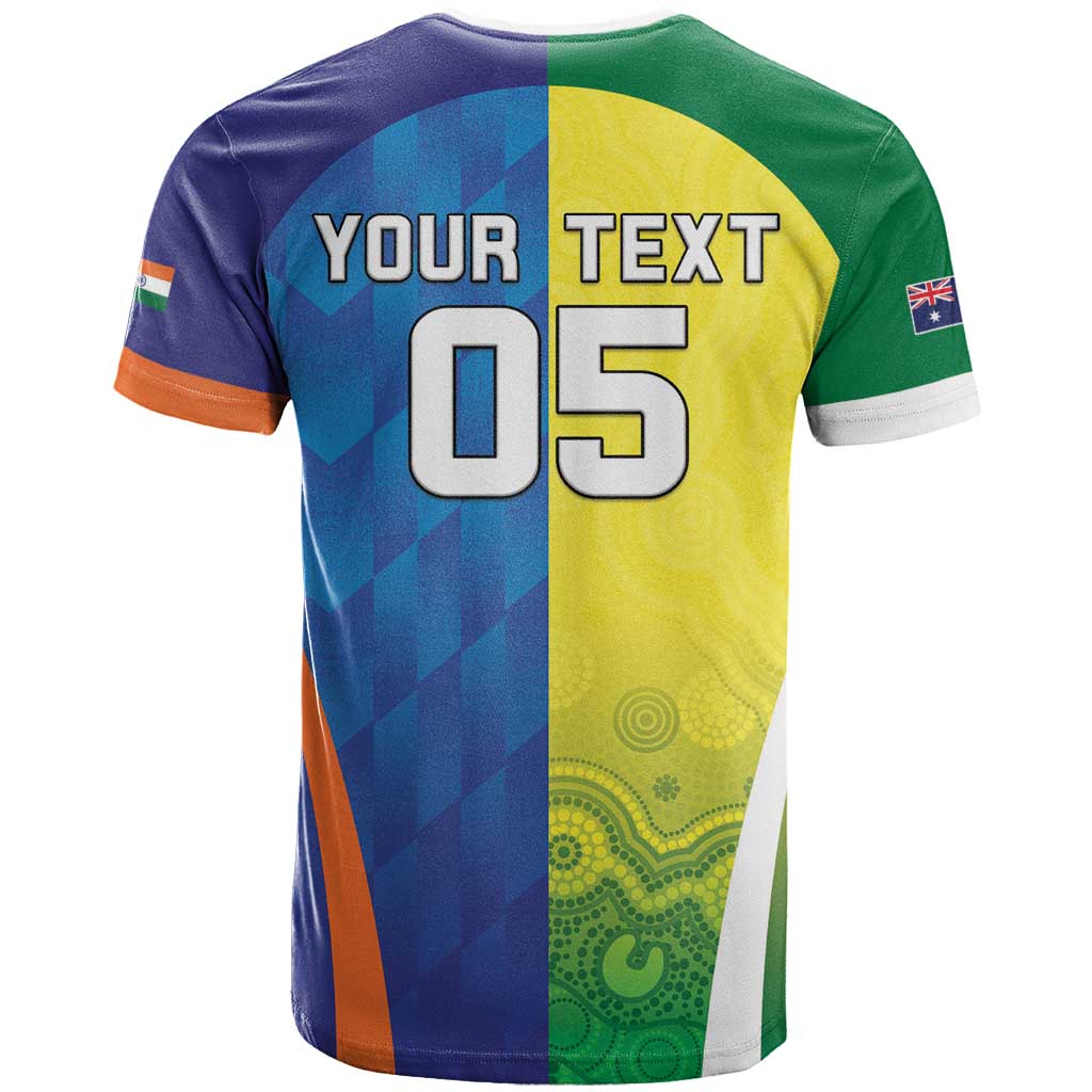 Custom Australia And India Cricket T-Shirt Ashoka Chakra With Aboriginal Graphic Tee
