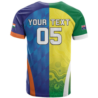 Custom Australia And India Cricket T-Shirt Ashoka Chakra With Aboriginal Graphic Tee