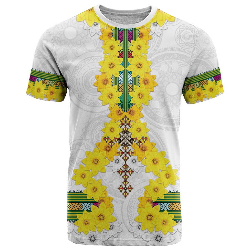 Enkutatash Ethiopia New Year T-Shirt Tilet Pattern With Adey Abeba Flowers Graphic Tee