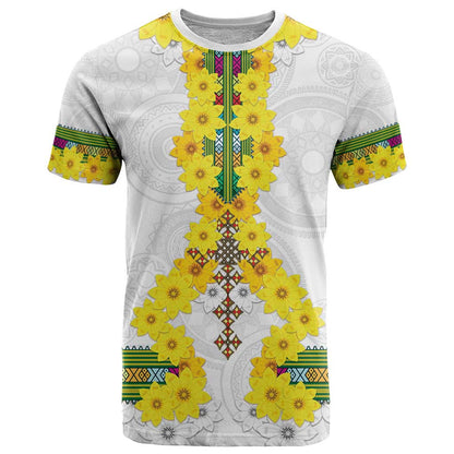 Enkutatash Ethiopia New Year T-Shirt Tilet Pattern With Adey Abeba Flowers Graphic Tee