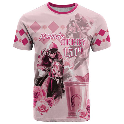 Personalized Kentucky Horse Racing T-Shirt 151st Anniversary Mint Julep Pink Version Graphic Tee
