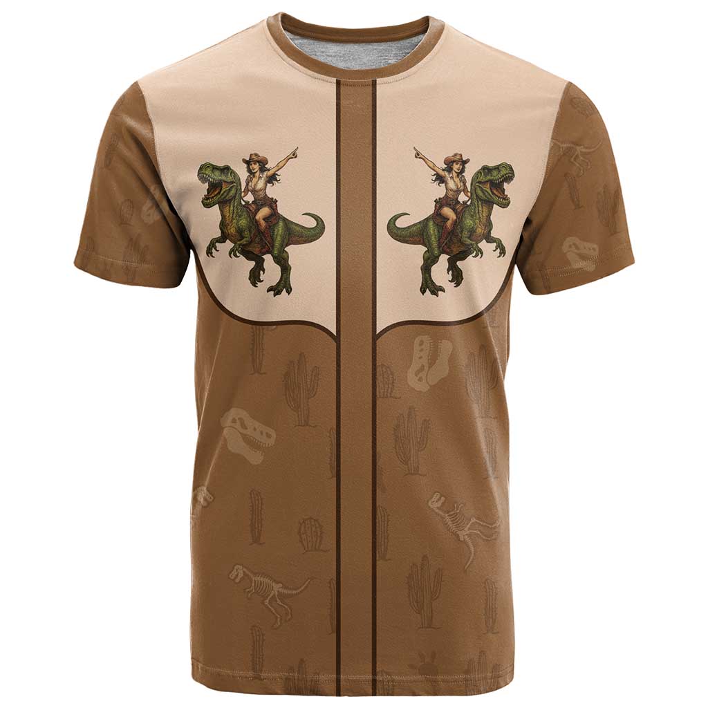 Cowgirl Dinosaur T-Shirt Retro Western Yoke Graphic Tee