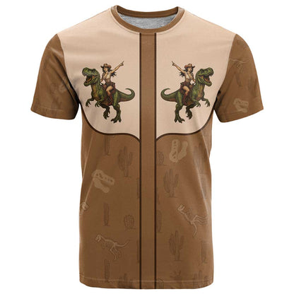 Cowgirl Dinosaur T-Shirt Retro Western Yoke Graphic Tee