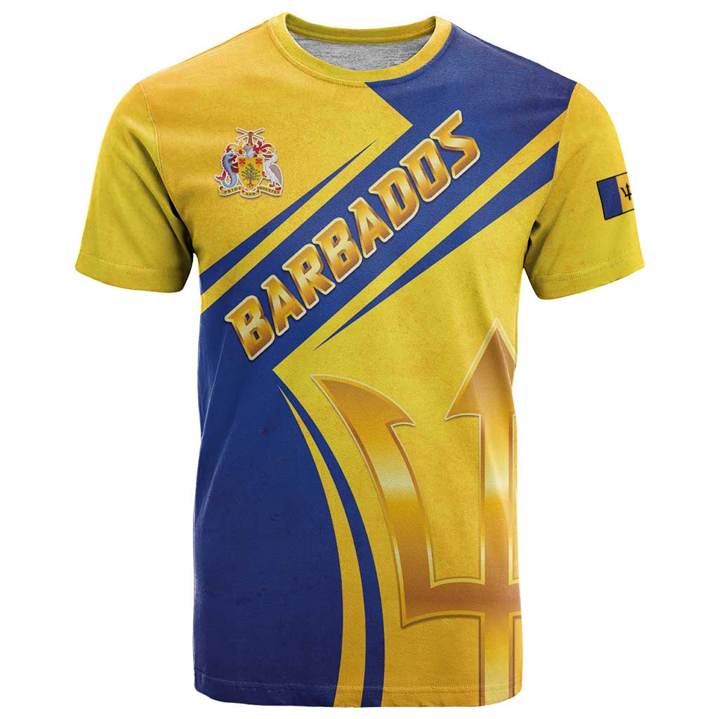 Barbados Gold Trident T-Shirt With Coat Of Arms Graphic Tee