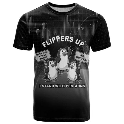Funny Penguin Resist T-Shirt Flippers Up I Stand With Penguins Graphic Tee