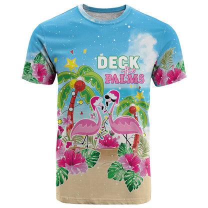 Hawaii Christmas T-Shirt Deck The Palms Holiday Flamingos Graphic Tee