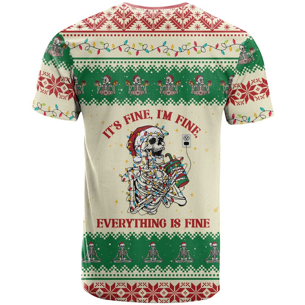 Funny Skeleton Christmas T-Shirt It's Fine I'm Fine Everything Is Fine Graphic Tee