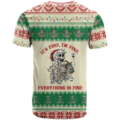 Funny Skeleton Christmas T-Shirt It's Fine I'm Fine Everything Is Fine Graphic Tee