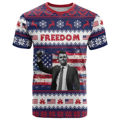 Freedom Charlie Kirk Tribute Christmas T-Shirt American Flag Graphic Tee