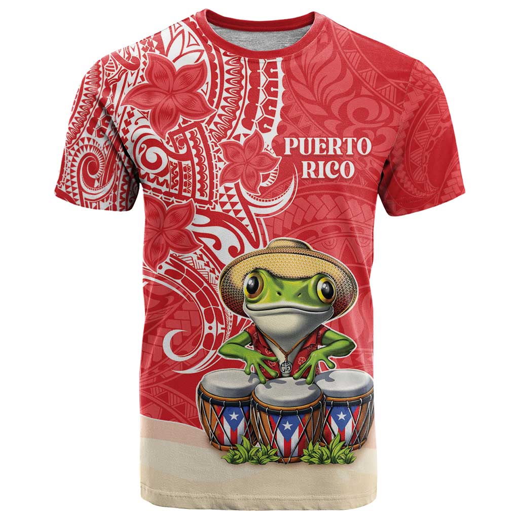 Personalized Puerto Rico T-Shirt Coqui Frog With Polynesian Pattern Graphic Tee