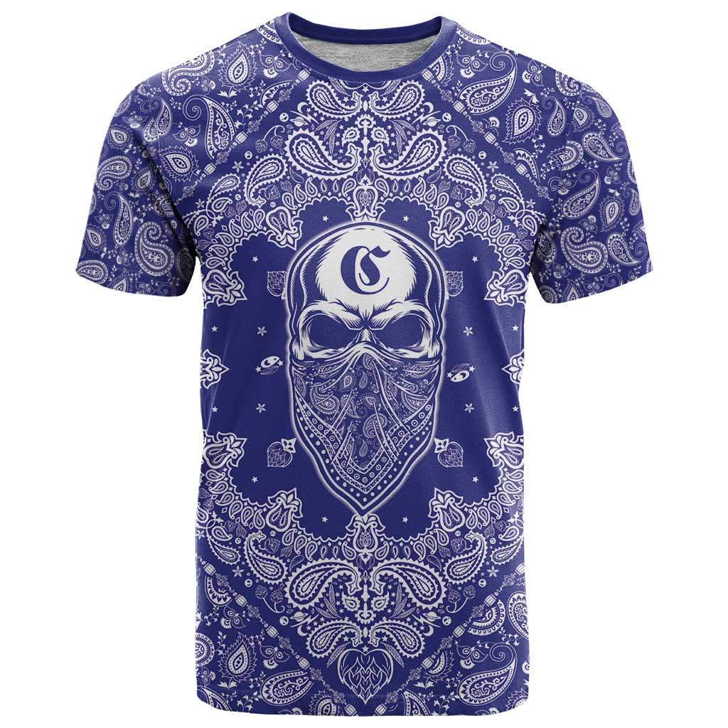 Blue Paisley T-Shirt Skull Gangster Graphic Tee