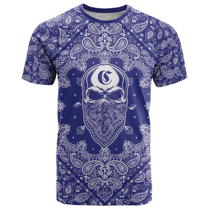 Blue Paisley T-Shirt Skull Gangster Graphic Tee