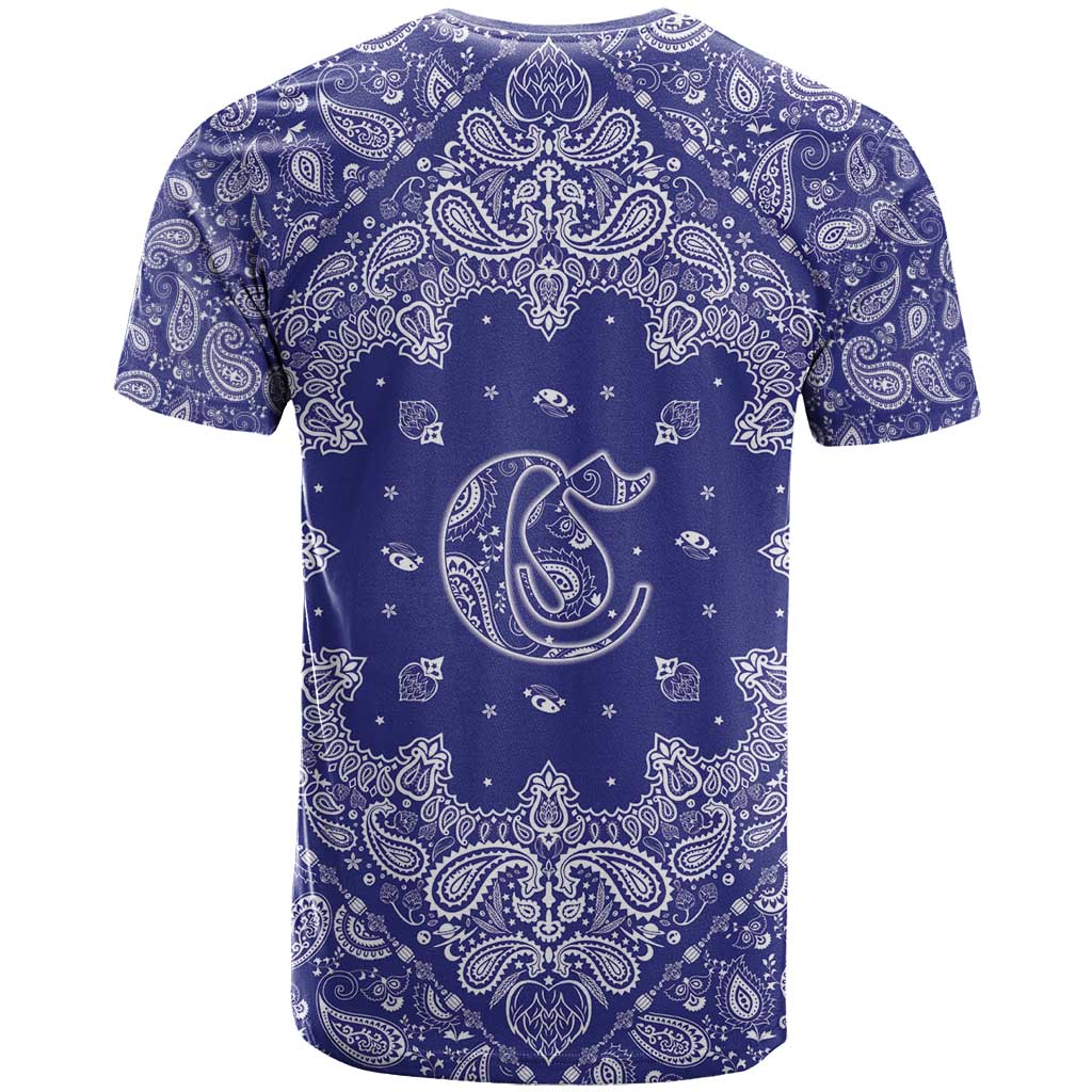 Blue Paisley T-Shirt Skull Gangster Graphic Tee