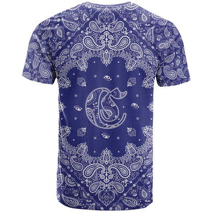 Blue Paisley T-Shirt Skull Gangster Graphic Tee