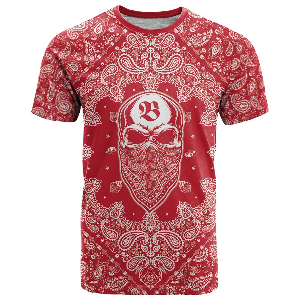 Red Paisley T-Shirt Skull Gangster Graphic Tee