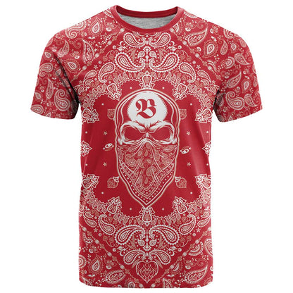 Red Paisley T-Shirt Skull Gangster Graphic Tee