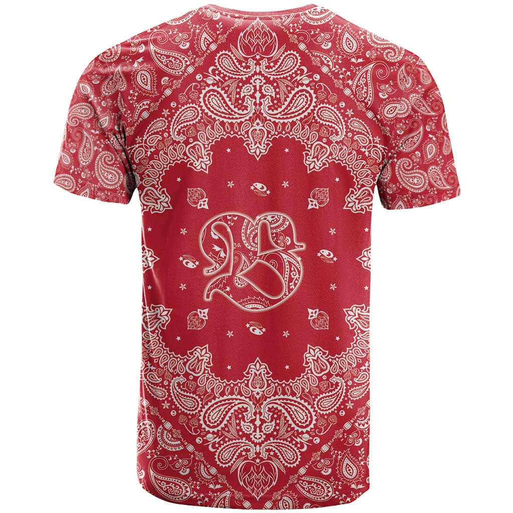 Red Paisley T-Shirt Skull Gangster Graphic Tee