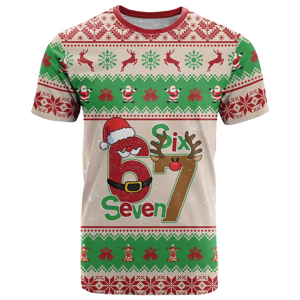 Funny Six Seven Meme Christmas T-Shirt Santa Says 6 7 Graphic Tee