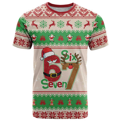 Funny Six Seven Meme Christmas T-Shirt Santa Says 6 7 Graphic Tee