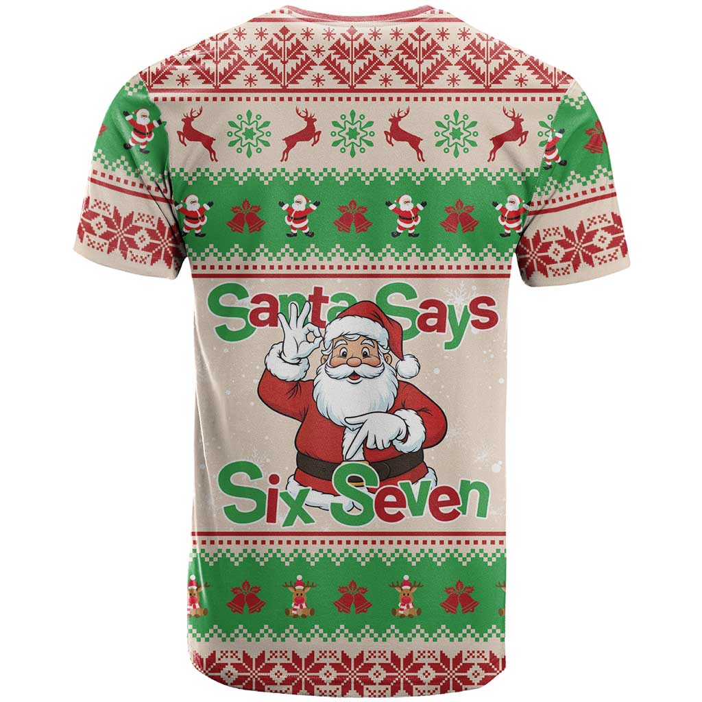 Funny Six Seven Meme Christmas T-Shirt Santa Says 6 7 Graphic Tee