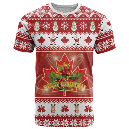 Merry Christmas Canada T-Shirt Festive Maple Leaf Xmas Graphic Tee