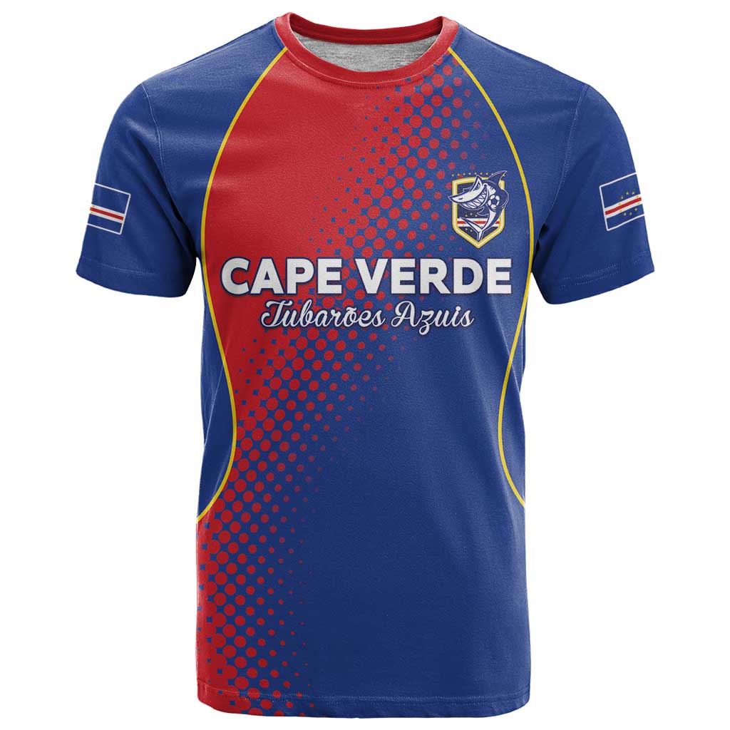 Custom Cape Verde Football T-Shirt Blue Sharks Make History Graphic Tee