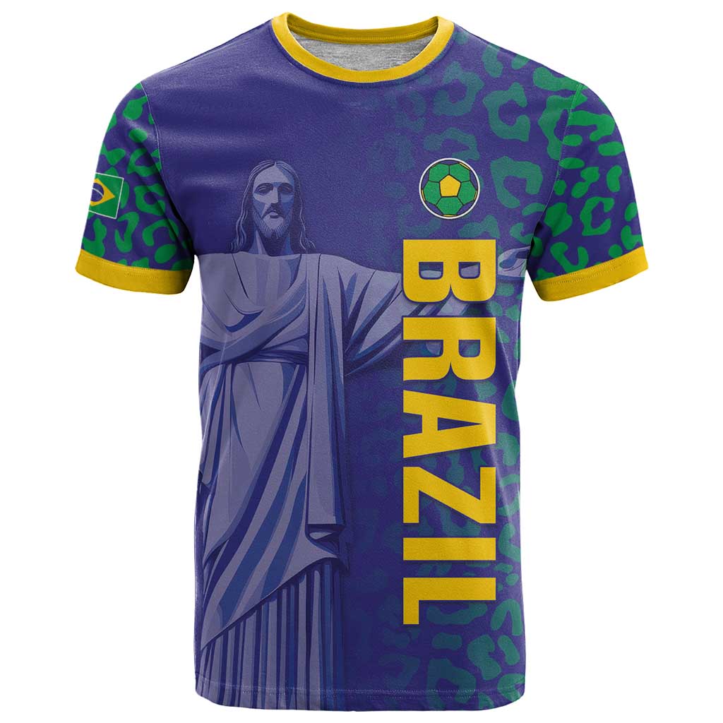 Custom Brazil Football T-Shirt With Leopard Pattern Graphic Tee