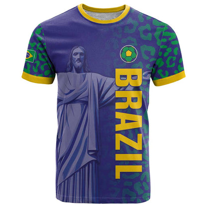 Custom Brazil Football T-Shirt With Leopard Pattern Graphic Tee