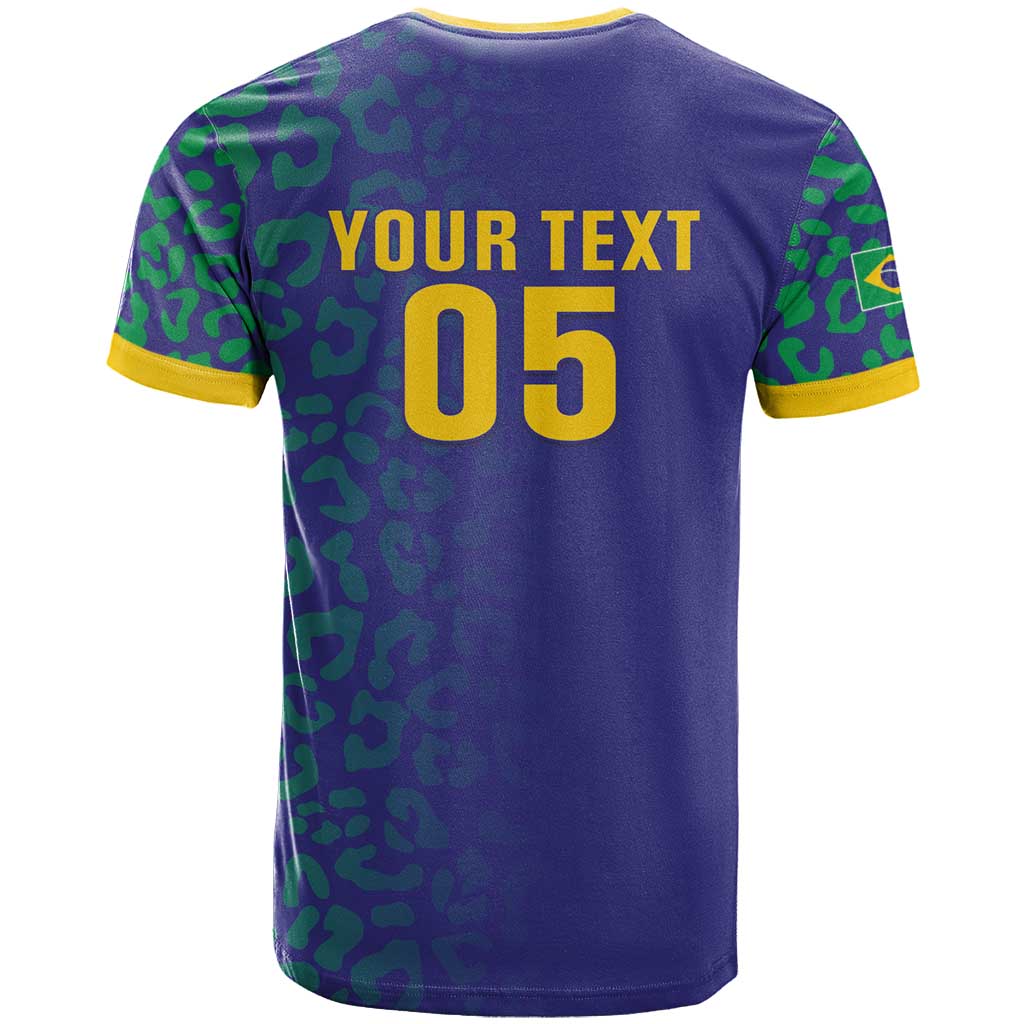 Custom Brazil Football T-Shirt With Leopard Pattern Graphic Tee