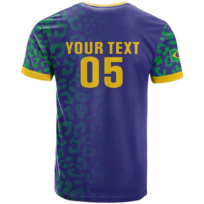 Custom Brazil Football T-Shirt With Leopard Pattern Graphic Tee