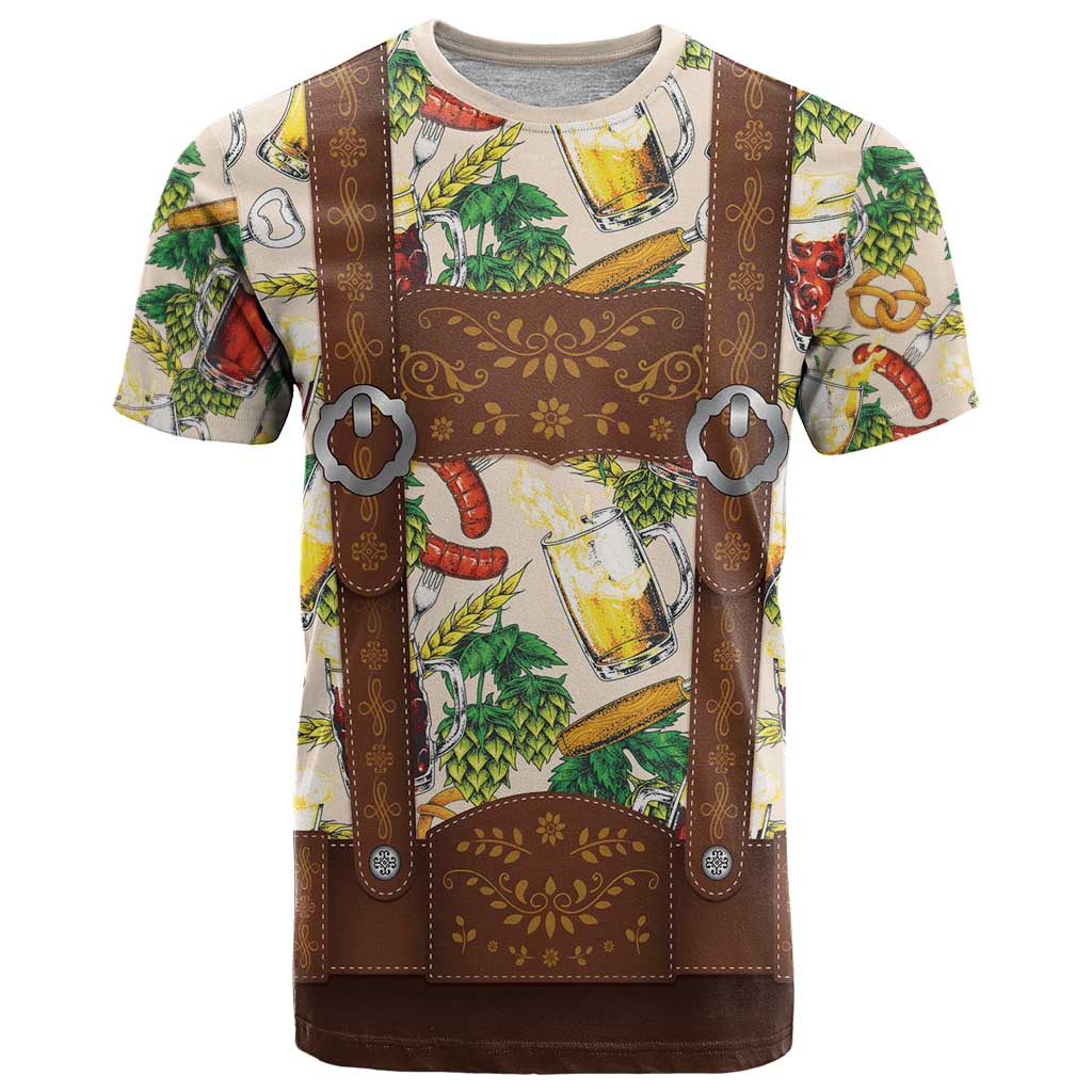 Oktoberfest Lederhosen Costume T-Shirt Food And Drink Pattern Graphic Tee